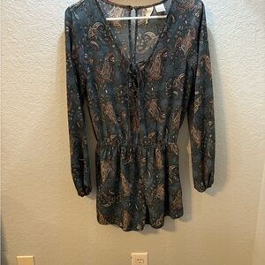 Mimi Chica Blue and Brown Paisley Romper